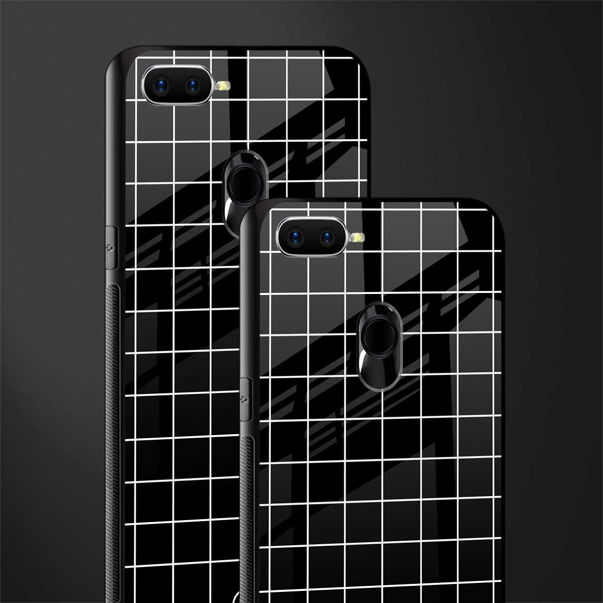 classic grid dark edition glass case for oppo a12 image-2