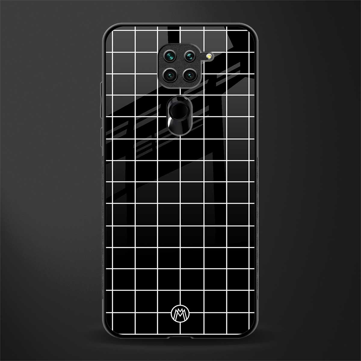 classic grid dark edition glass case for redmi note 9 image
