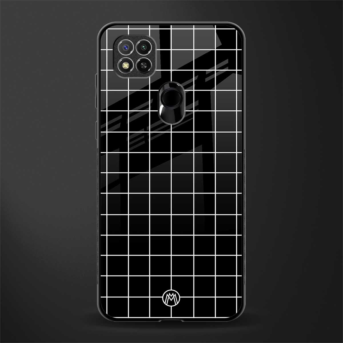 classic grid dark edition glass case for redmi 9 image