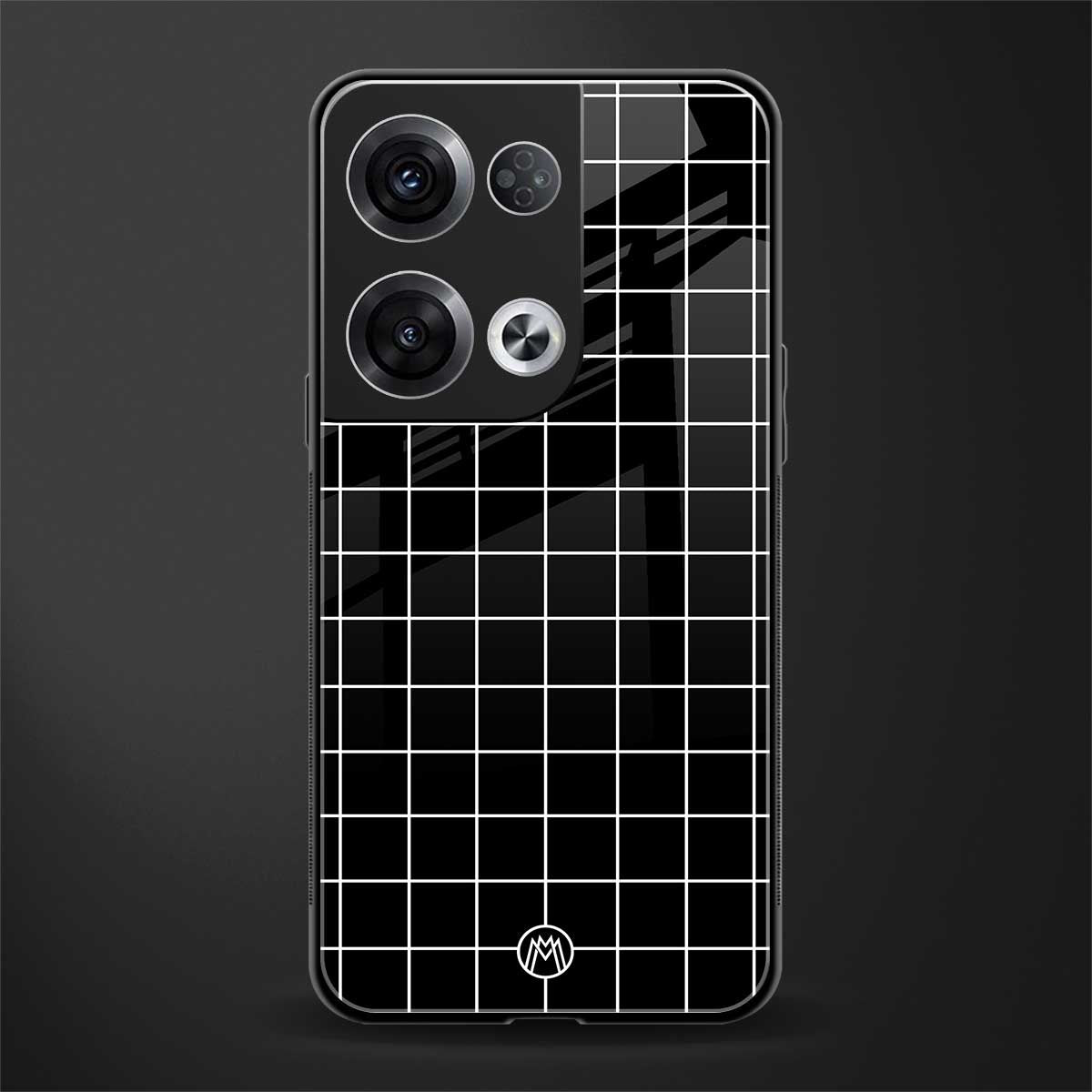 classic grid dark edition back phone cover | glass case for oppo reno 8