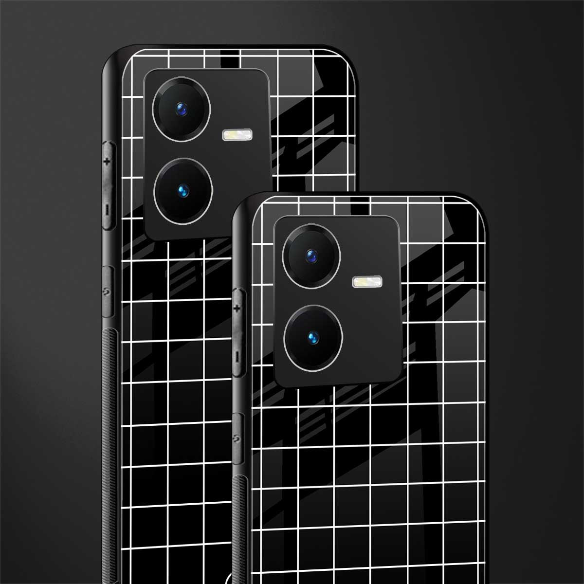 classic grid dark edition back phone cover | glass case for vivo y22