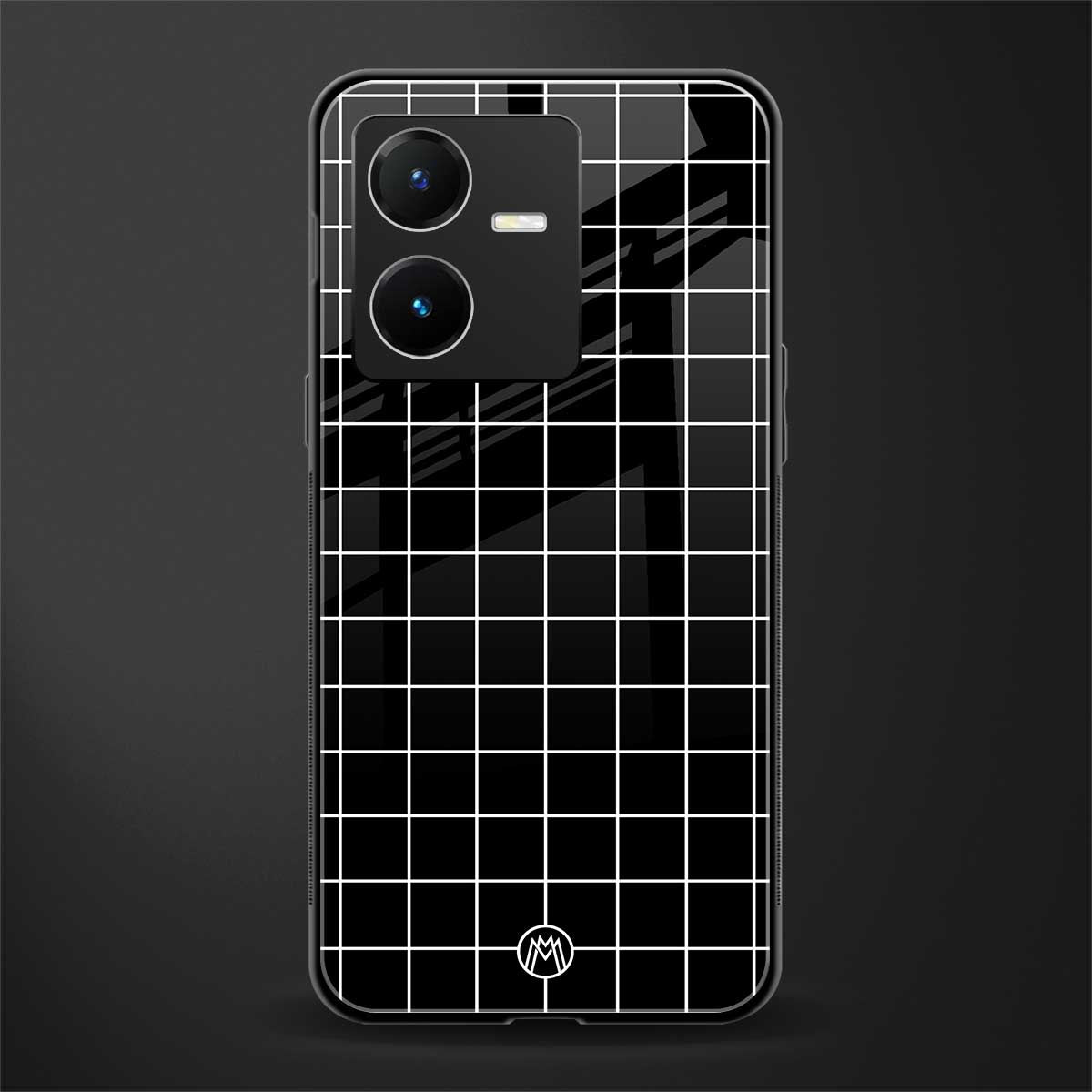 classic grid dark edition back phone cover | glass case for vivo y22