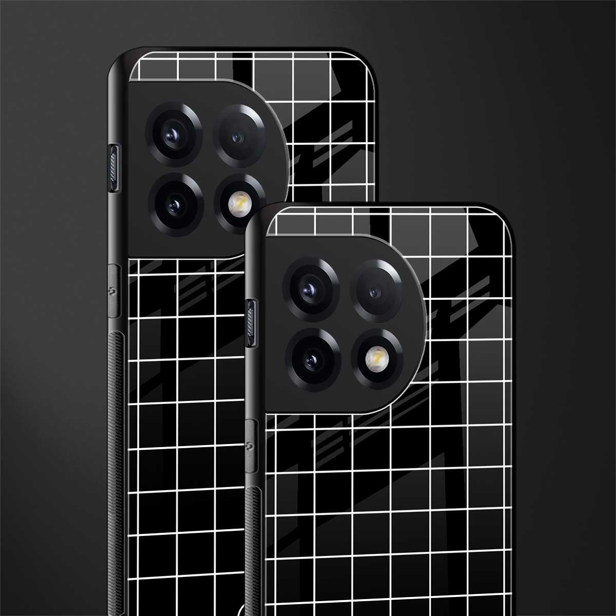 classic grid dark edition back phone cover | glass case for oneplus 11r