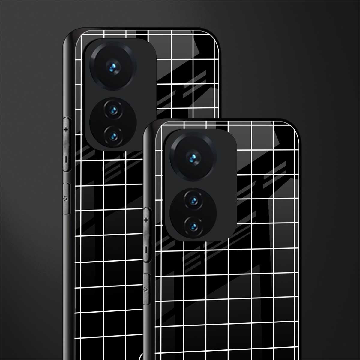 classic grid dark edition back phone cover | glass case for vivo t1 44w 4g