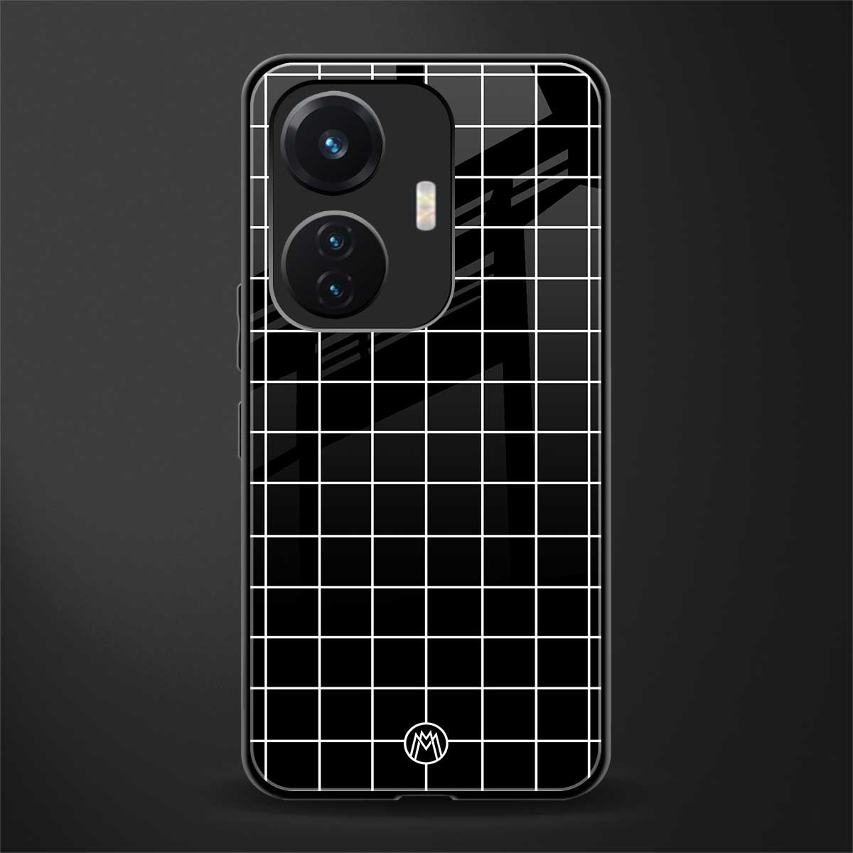 classic grid dark edition back phone cover | glass case for vivo t1 44w 4g