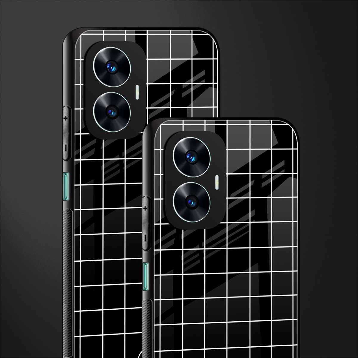 classic grid dark edition back phone cover | glass case for realme c55