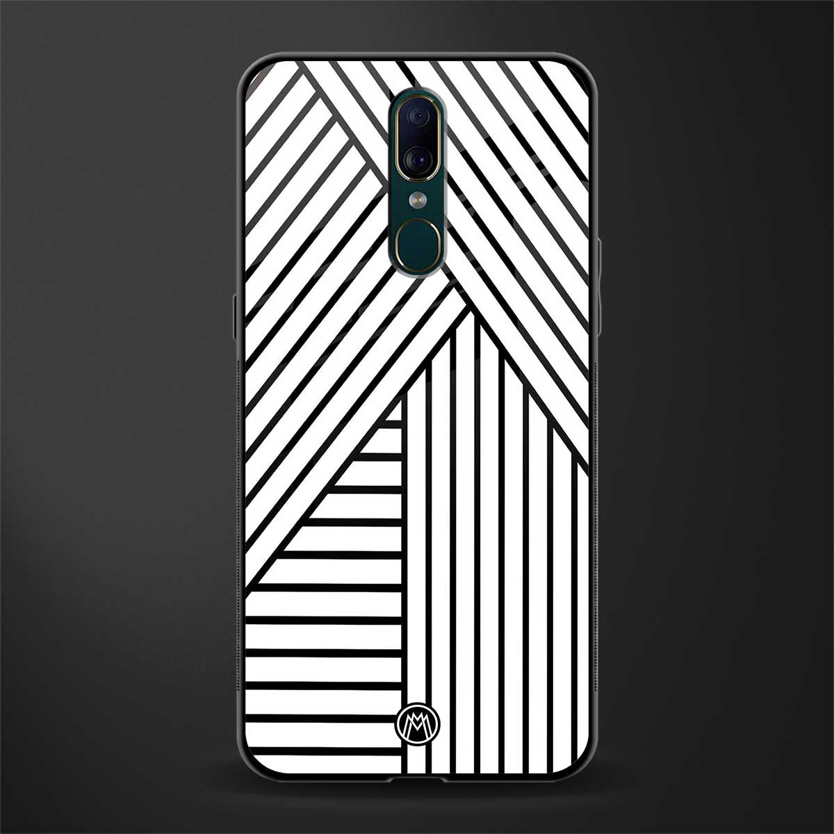 classic white black patten glass case for oppo f11 image