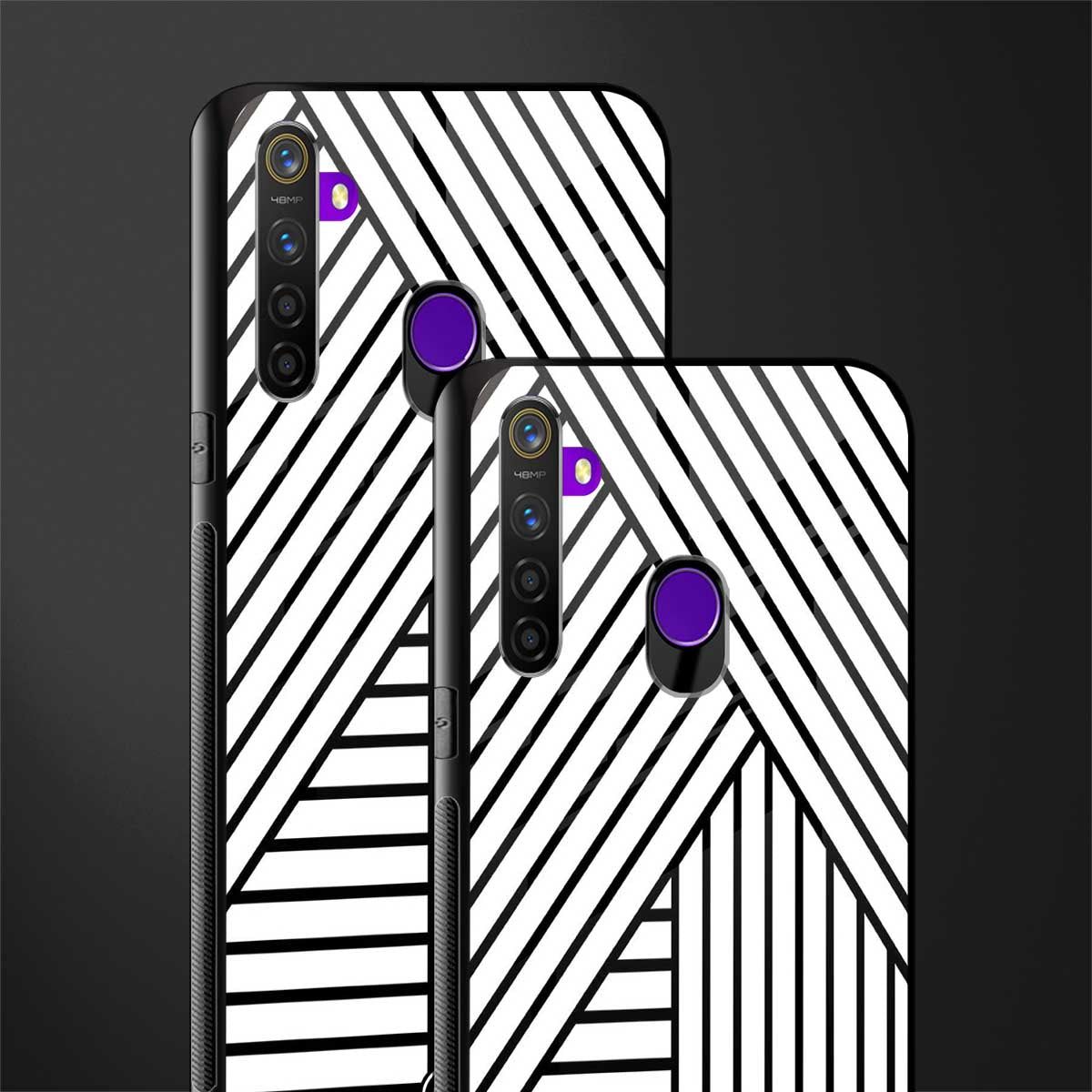 classic white black patten glass case for realme 5i image-2