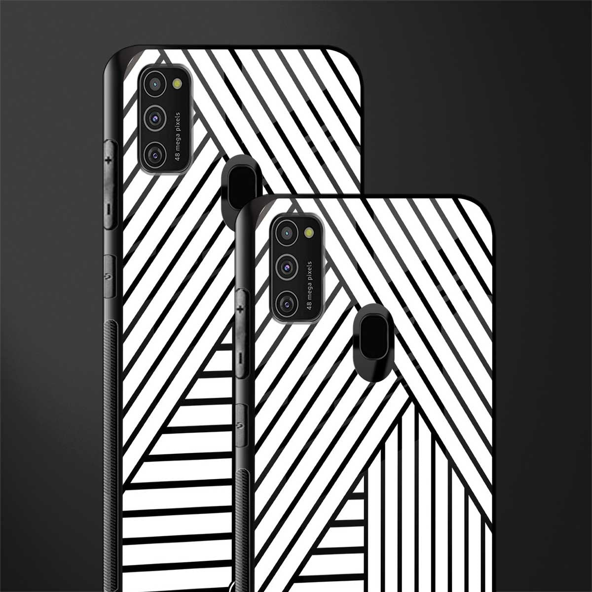classic white black patten glass case for samsung galaxy m21 image-2
