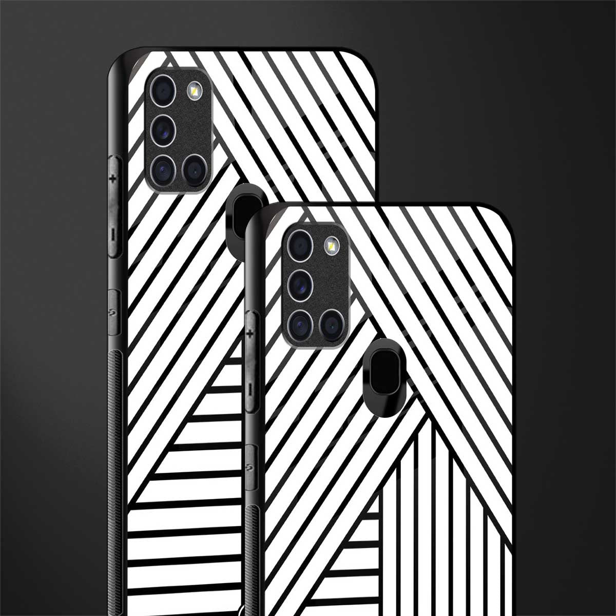 classic white black patten glass case for samsung galaxy a21s image-2