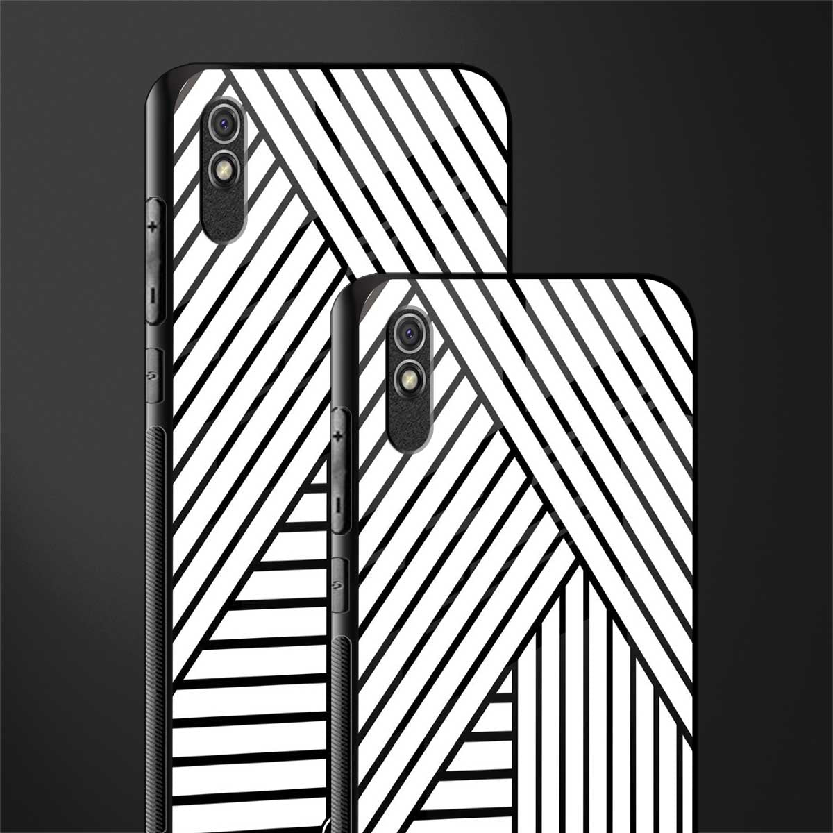 classic white black patten glass case for redmi 9a image-2