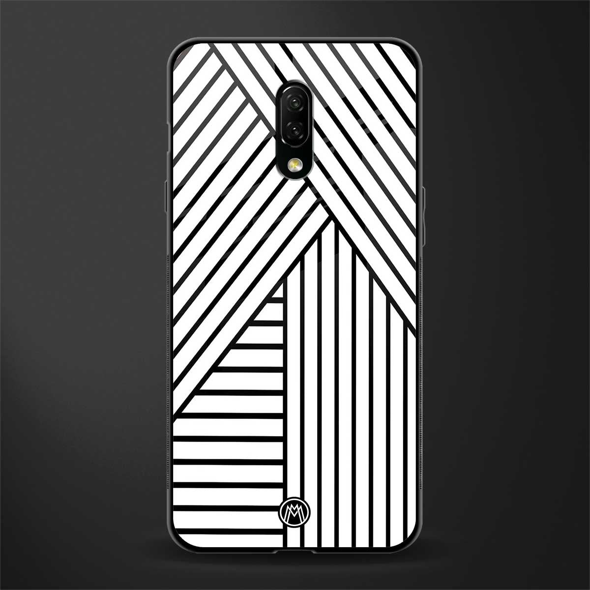 classic white black patten glass case for oneplus 7 image