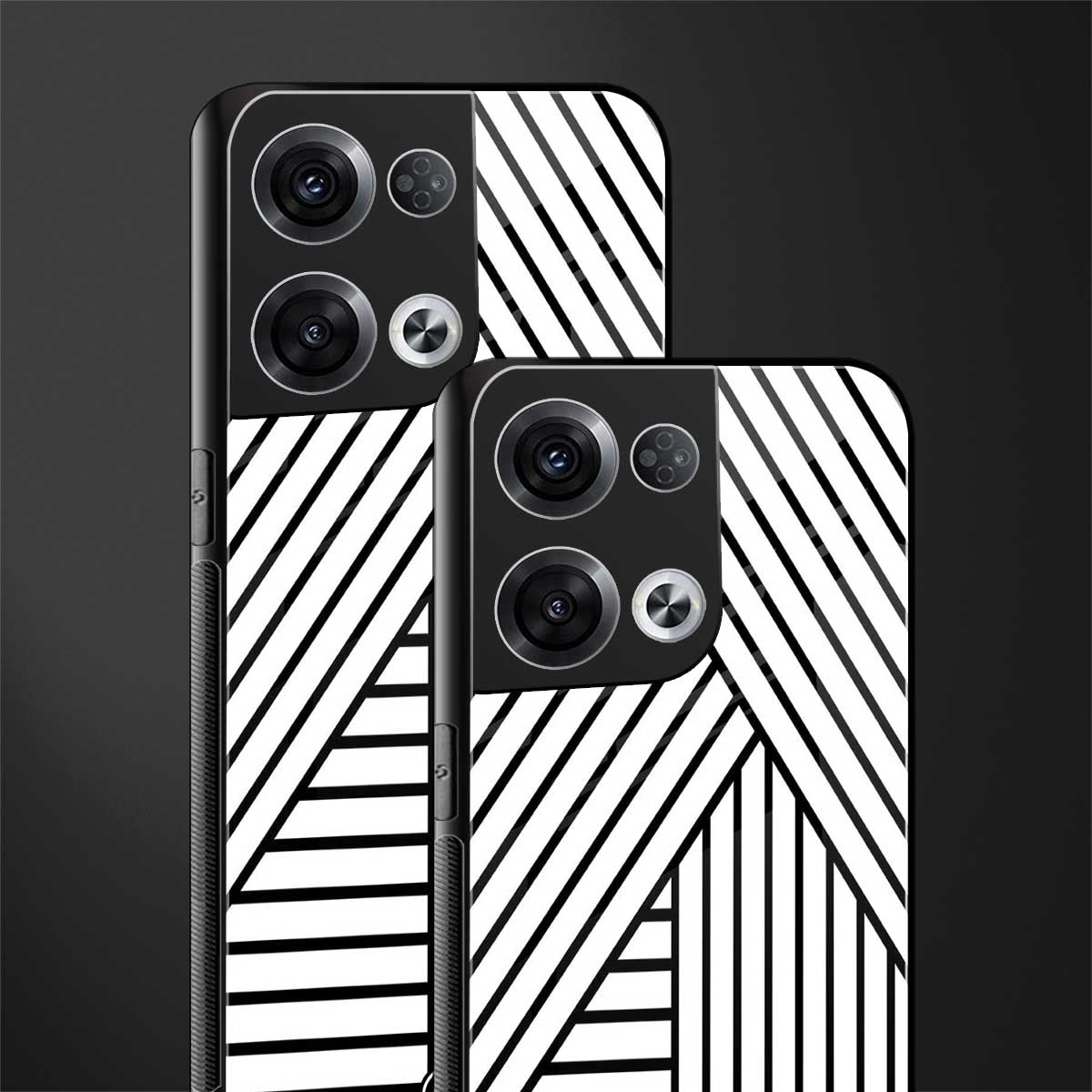 classic white black patten back phone cover | glass case for oppo reno 8 pro