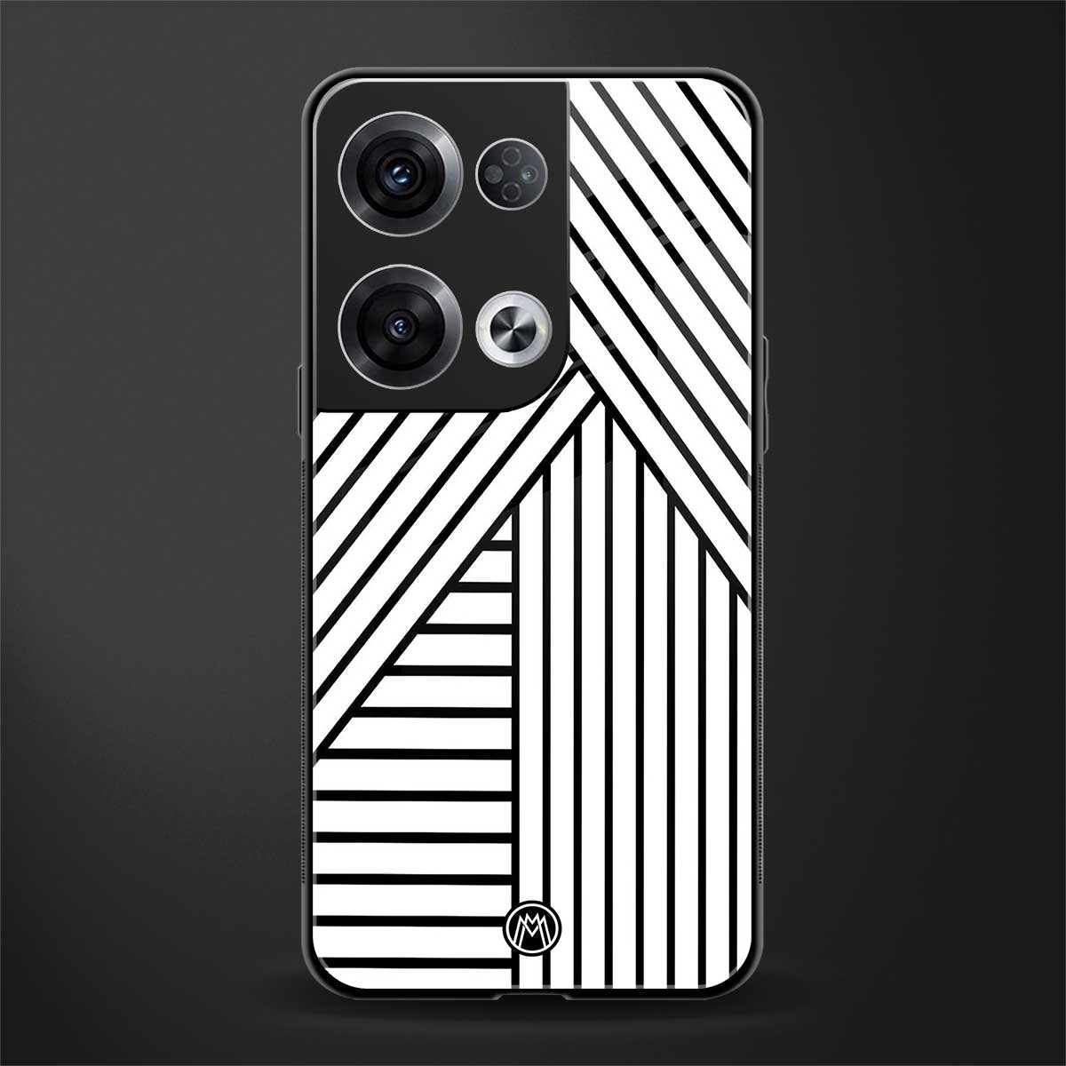 classic white black patten back phone cover | glass case for oppo reno 8 pro