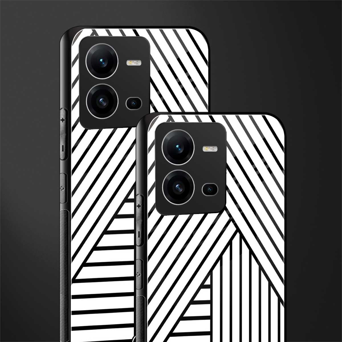 classic white black patten back phone cover | glass case for vivo v25-5g