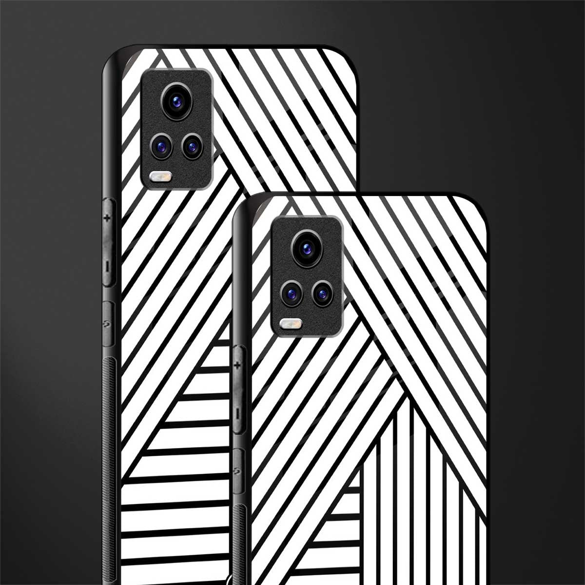 classic white black patten back phone cover | glass case for vivo v21e 4g