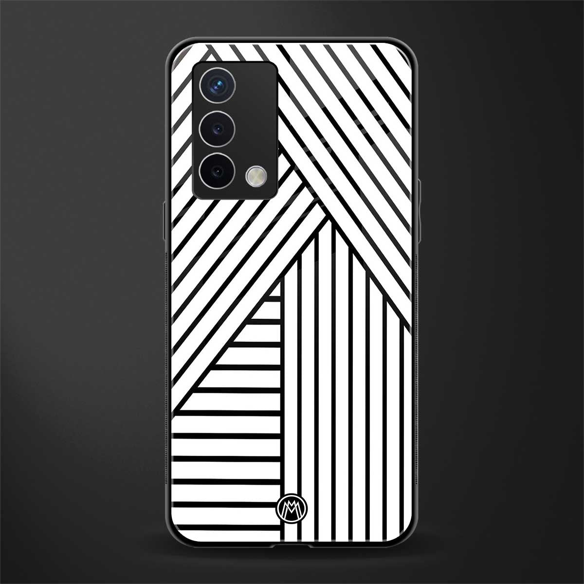 classic white black patten back phone cover | glass case for oppo a74 4g