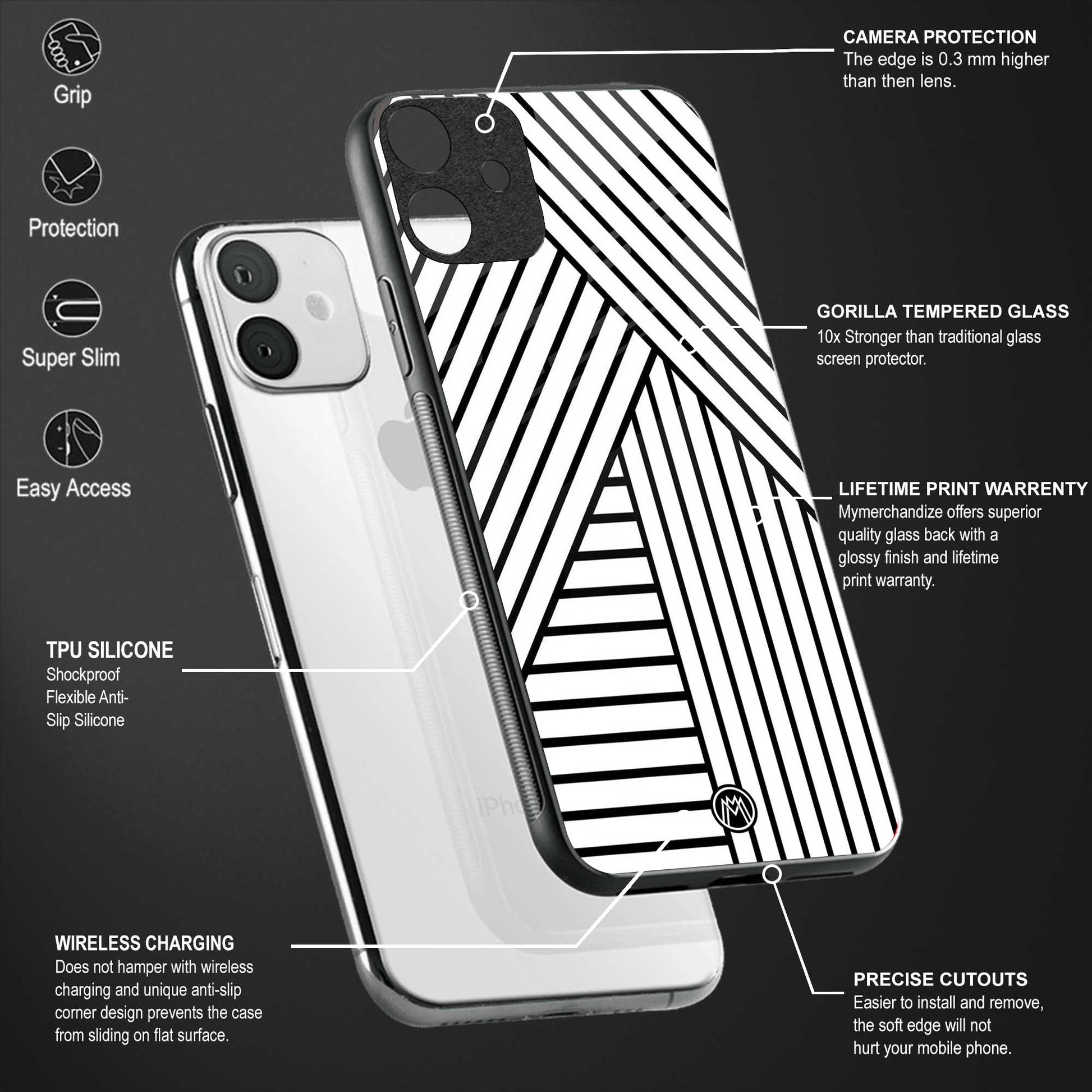 classic white black patten back phone cover | glass case for oppo reno 8 pro