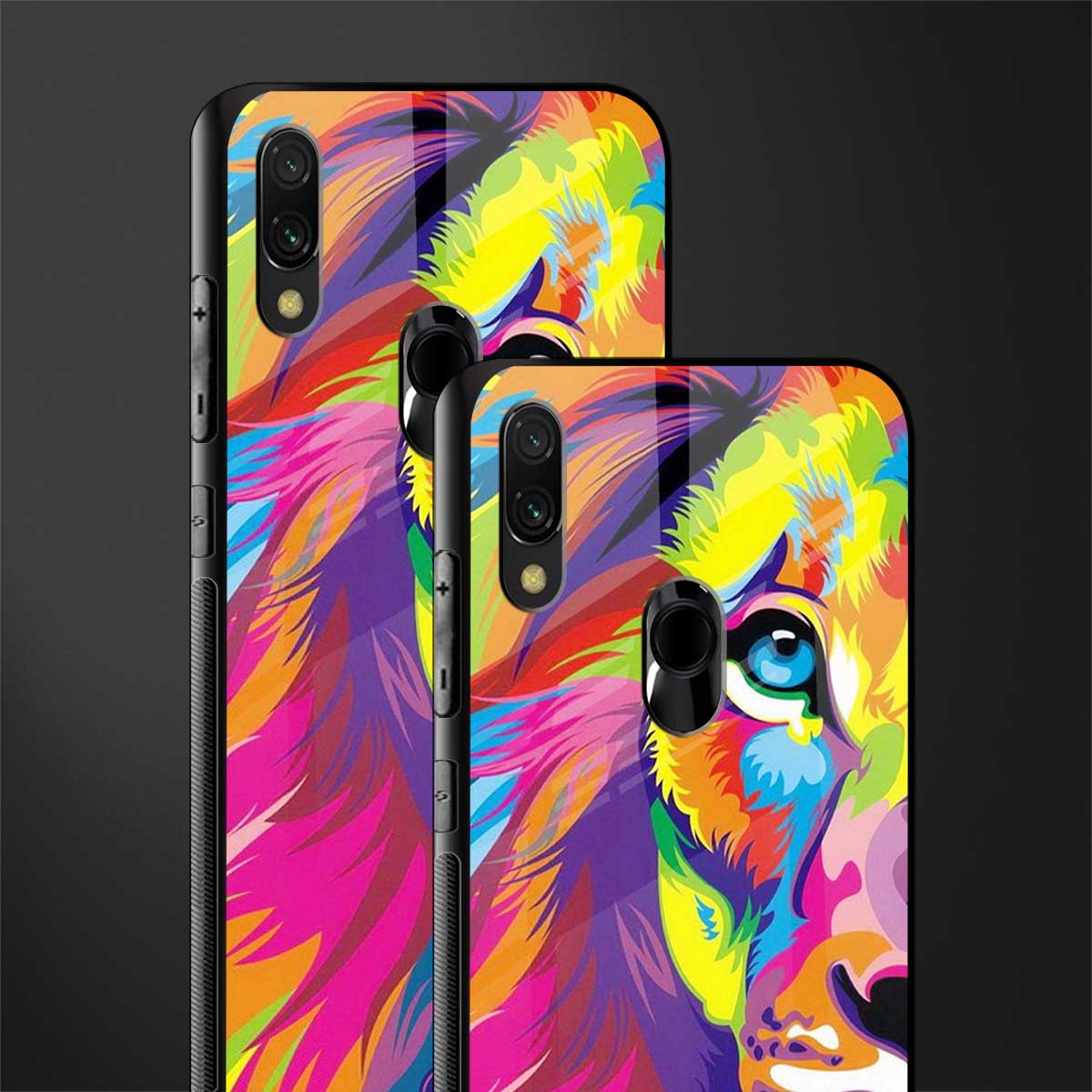 colourful fierce lion glass case for redmi y3 image-2