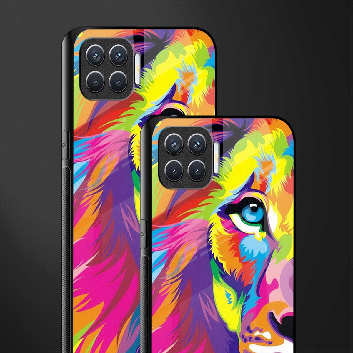 colourful fierce lion glass case for oppo f17 pro image-2