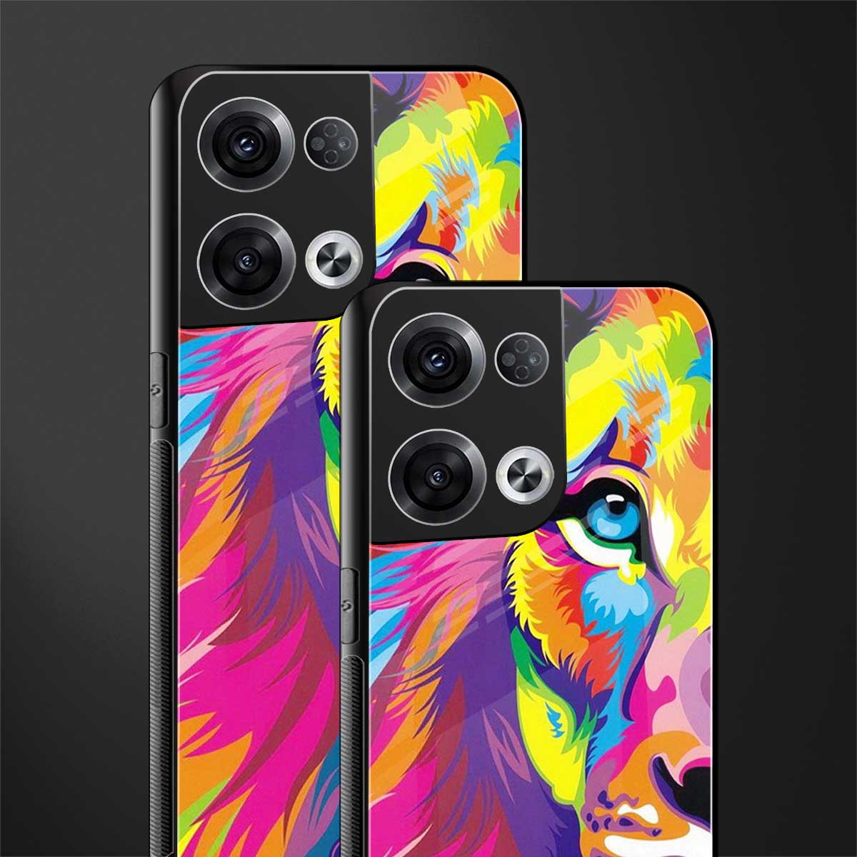 colourful fierce lion back phone cover | glass case for oppo reno 8