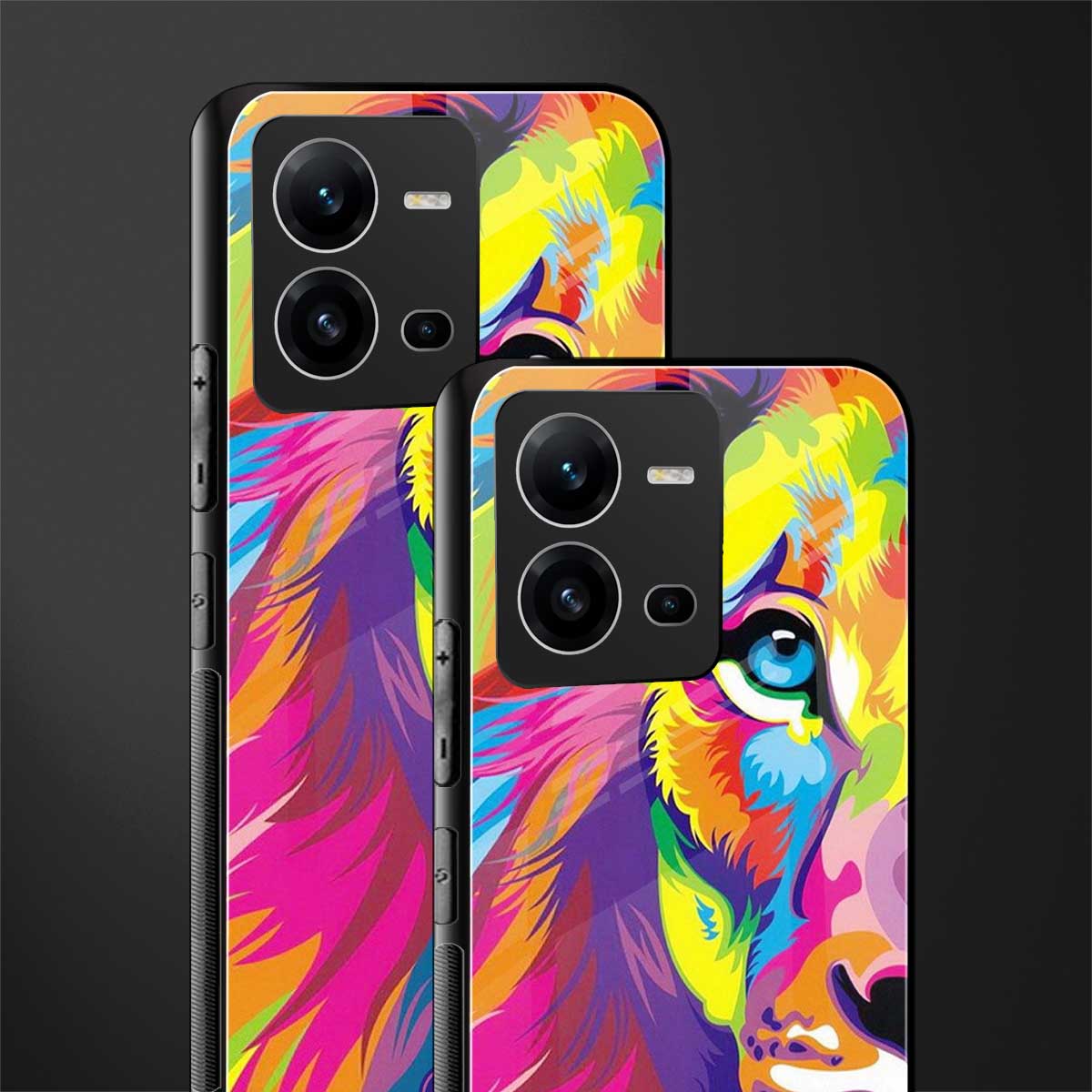 colourful fierce lion back phone cover | glass case for vivo v25-5g