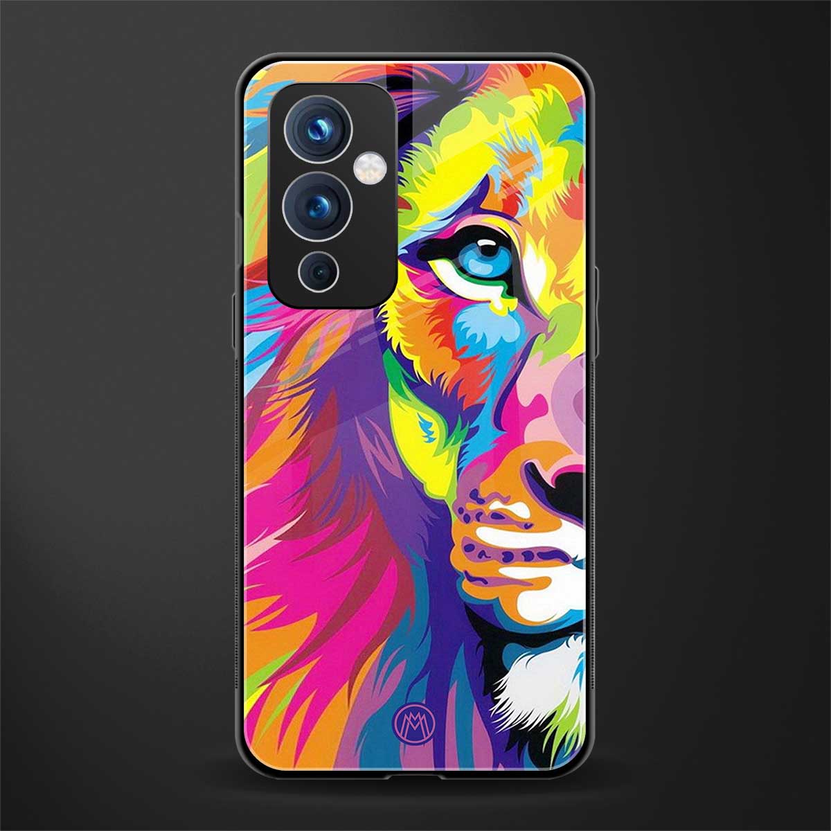 colourful fierce lion back phone cover | glass case for oneplus 9
