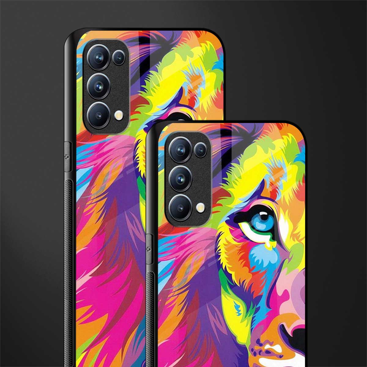colourful fierce lion back phone cover | glass case for oppo reno 5