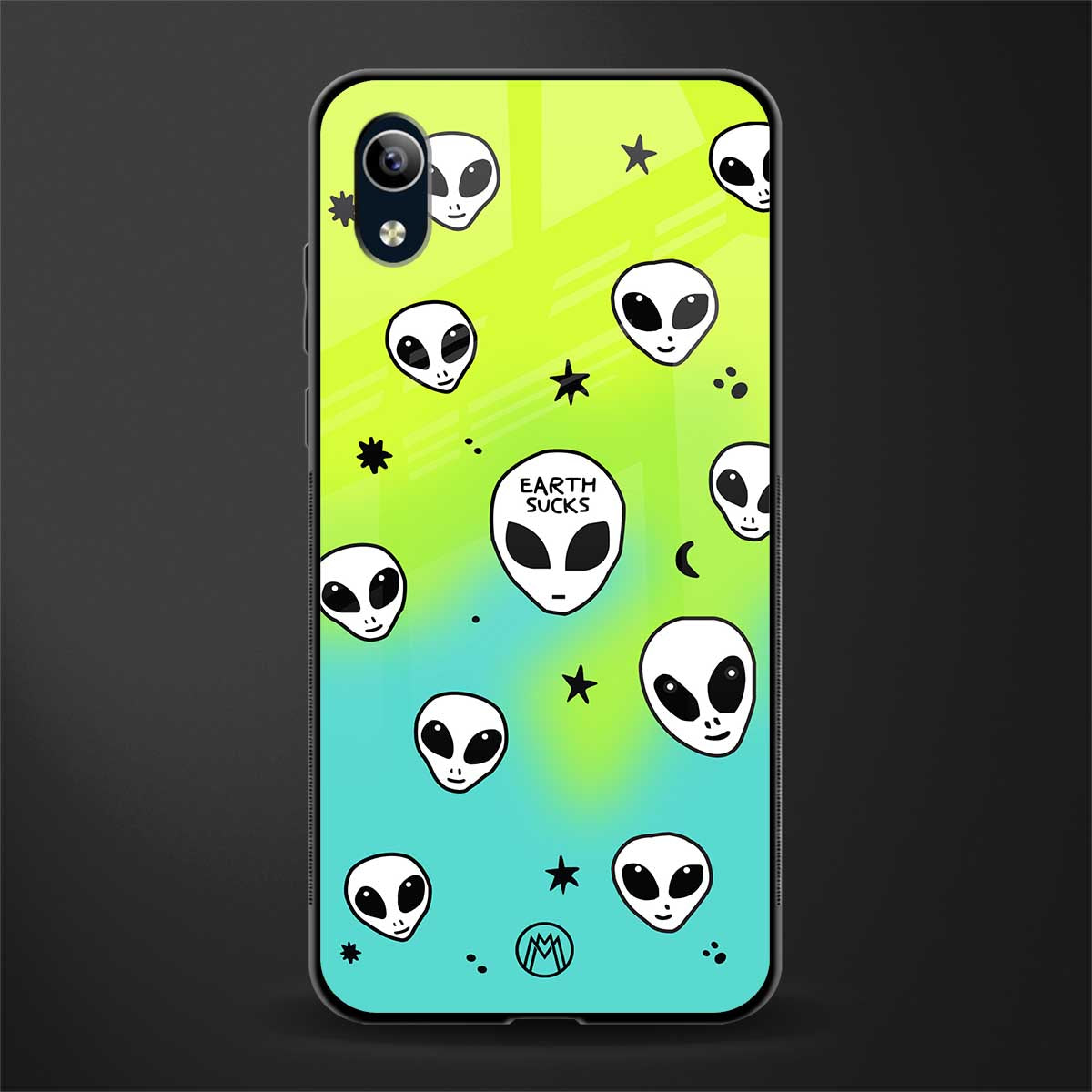 earth sucks neon edition glass case for vivo y1s without fingerprint image