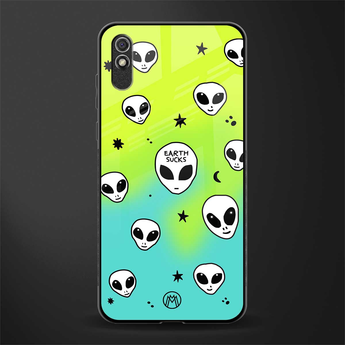 earth sucks neon edition glass case for redmi 9i image