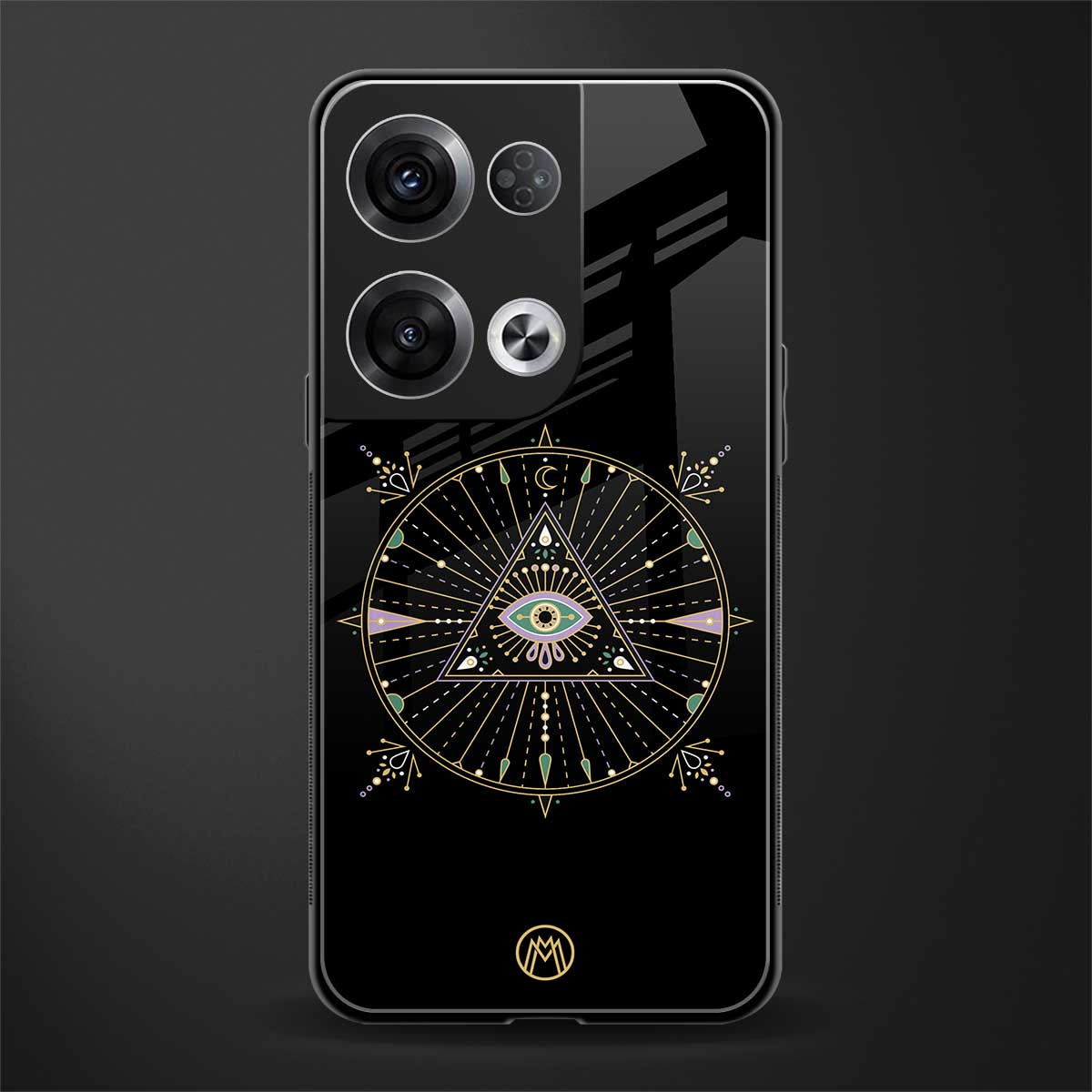evil eye mandala black back phone cover | glass case for oppo reno 8