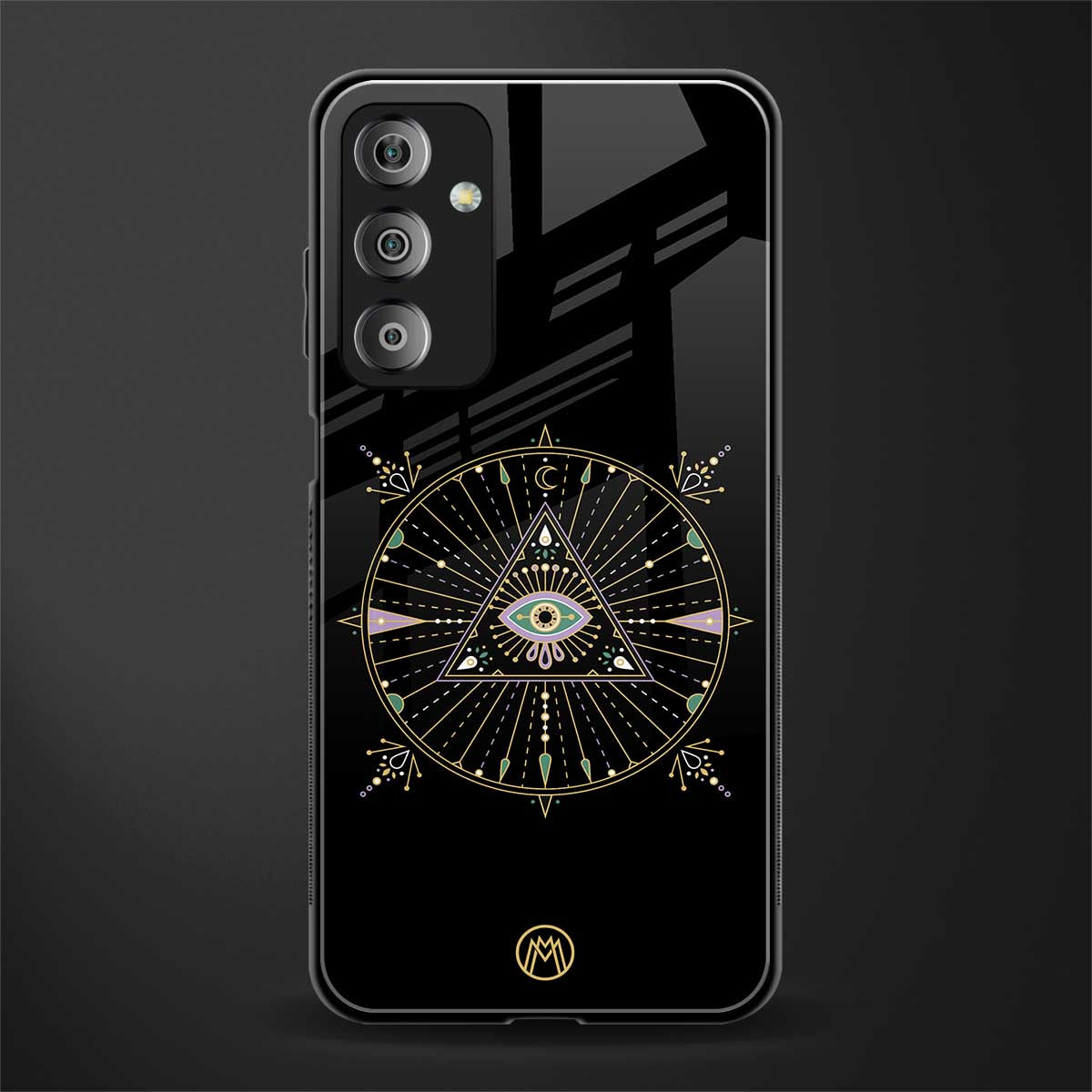 evil eye mandala black back phone cover | glass case for samsung galaxy f23 5g