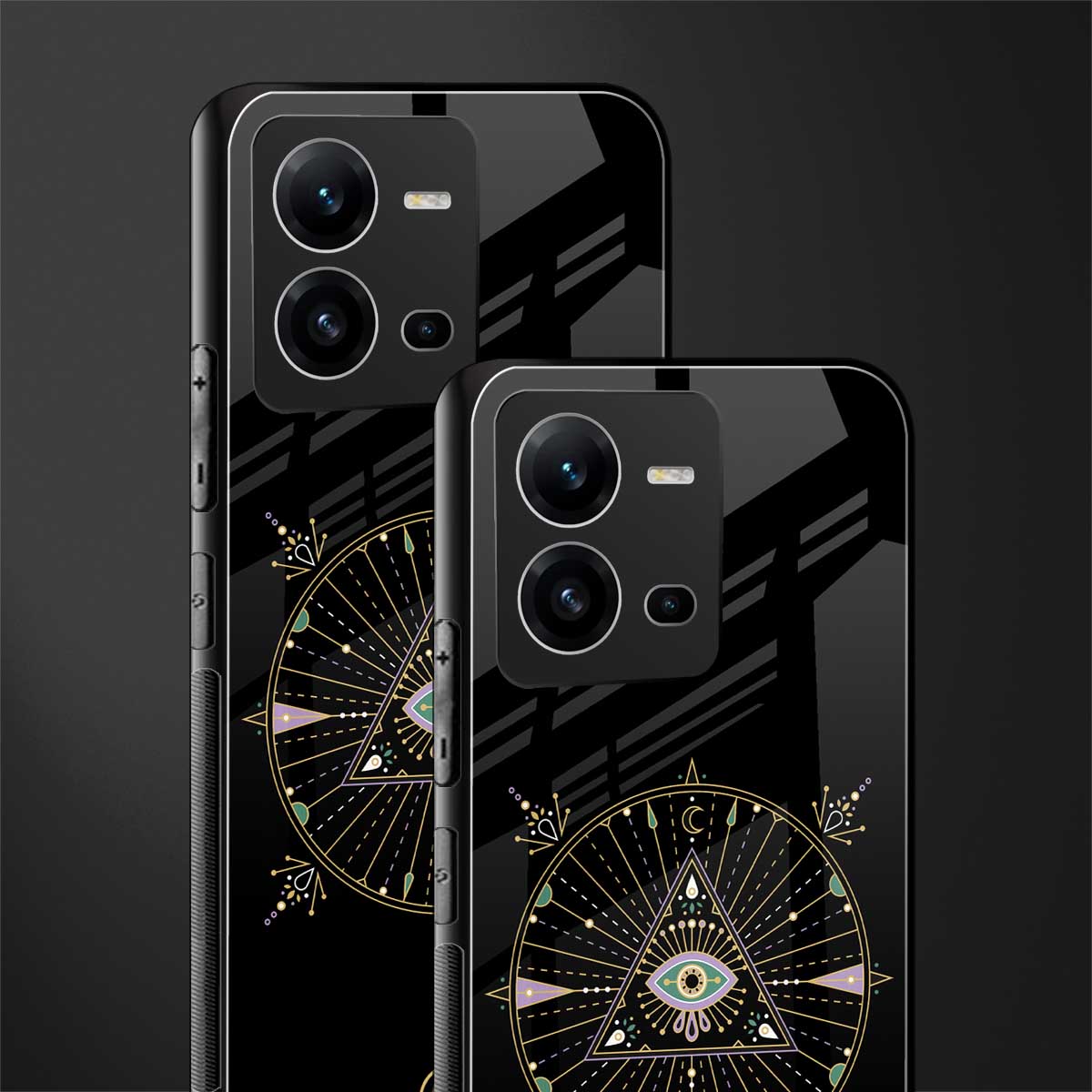 evil eye mandala black back phone cover | glass case for vivo v25-5g