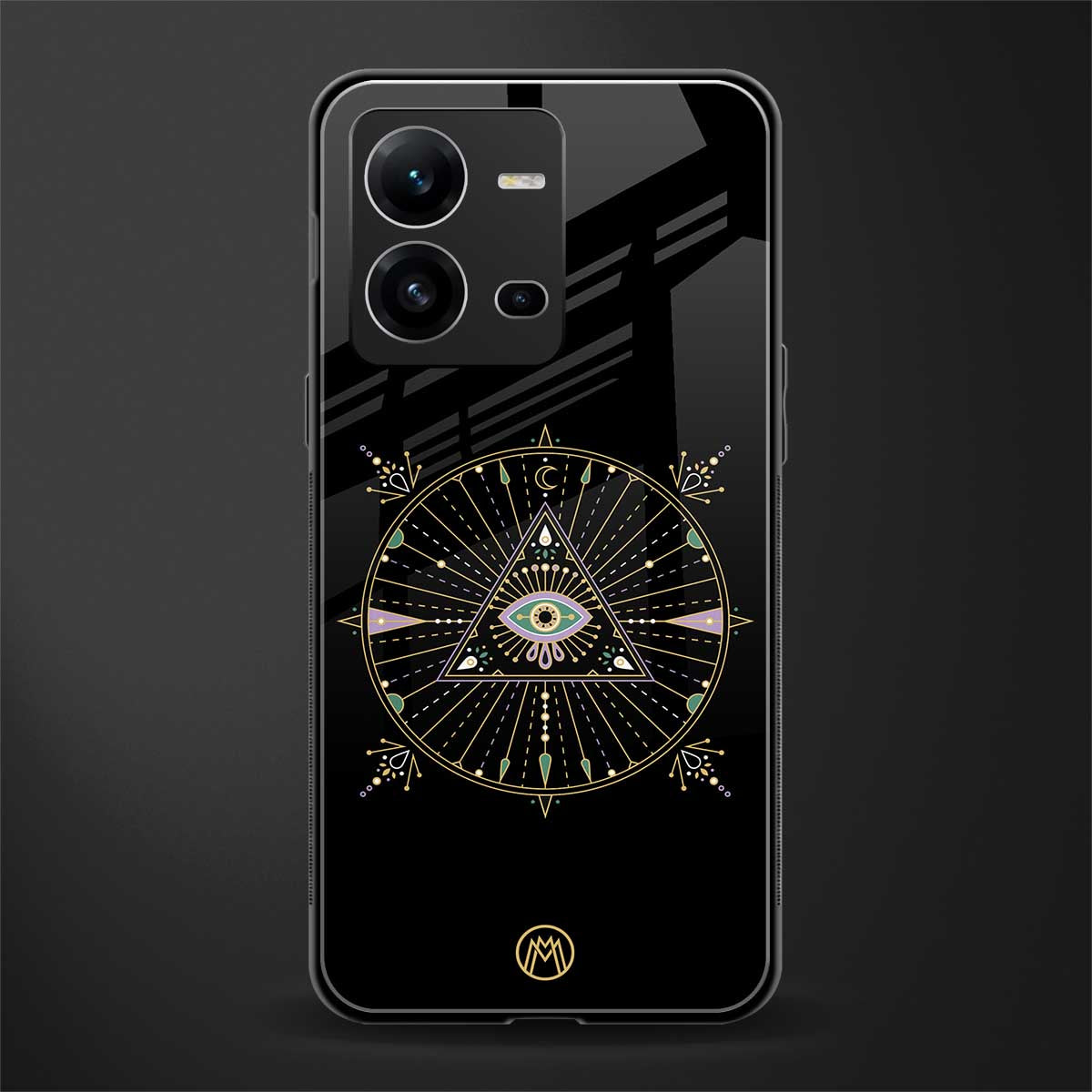 evil eye mandala black back phone cover | glass case for vivo v25-5g