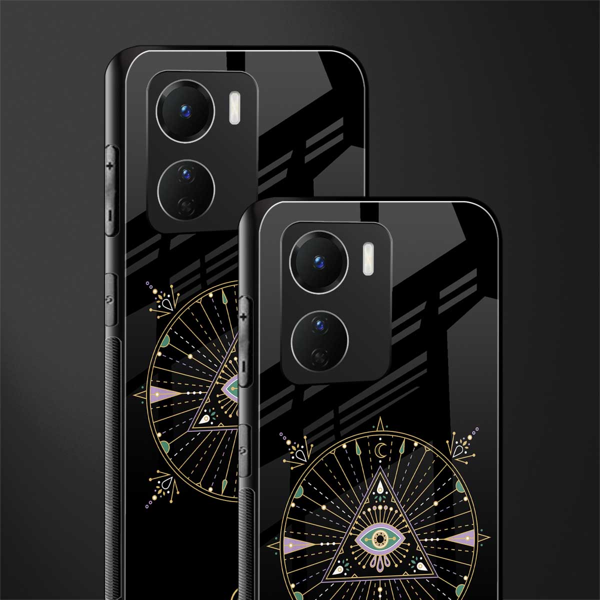 evil eye mandala black back phone cover | glass case for vivo y16