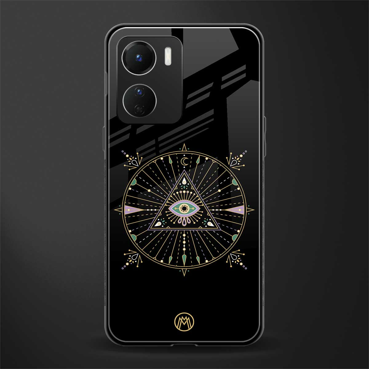 evil eye mandala black back phone cover | glass case for vivo y16