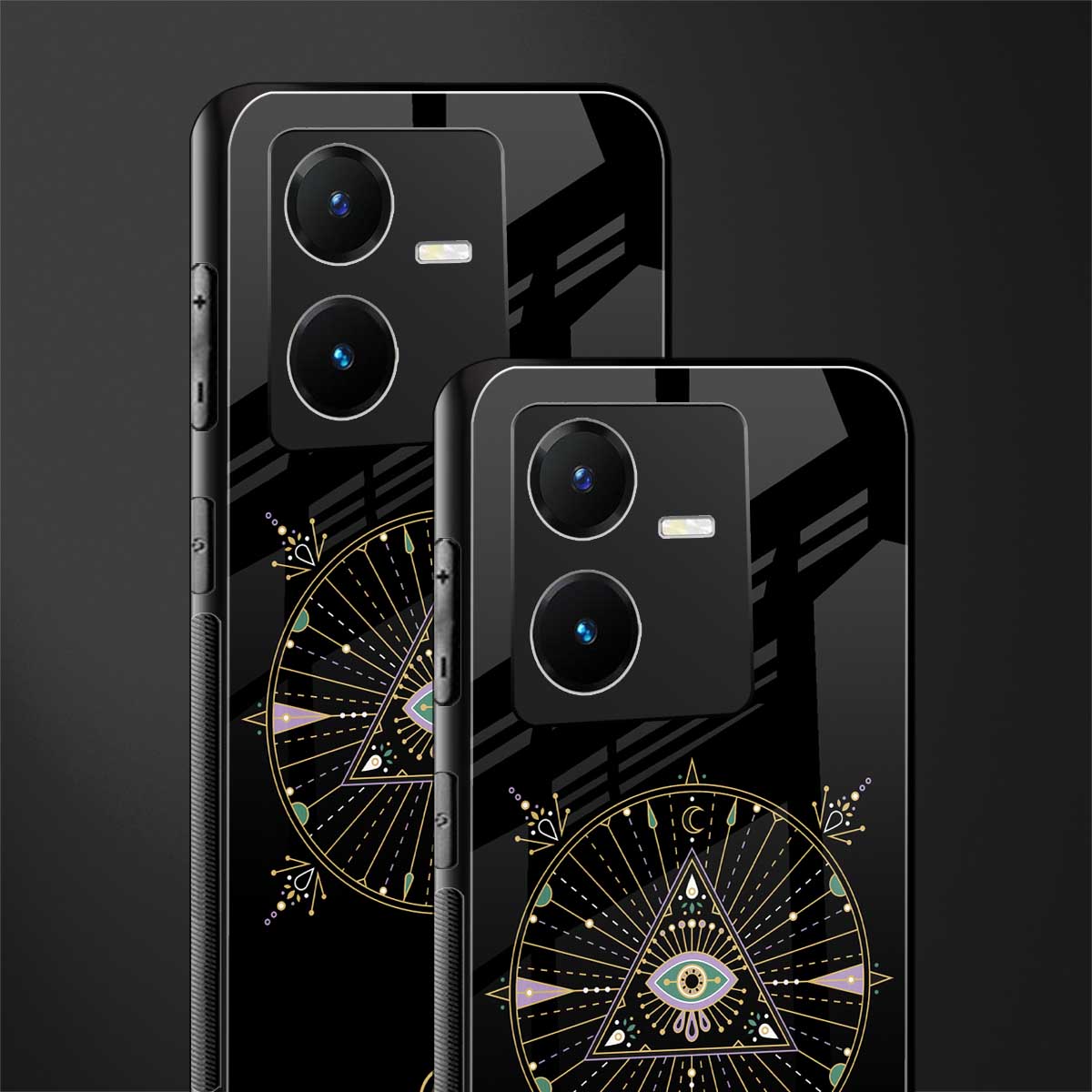 evil eye mandala black back phone cover | glass case for vivo y22