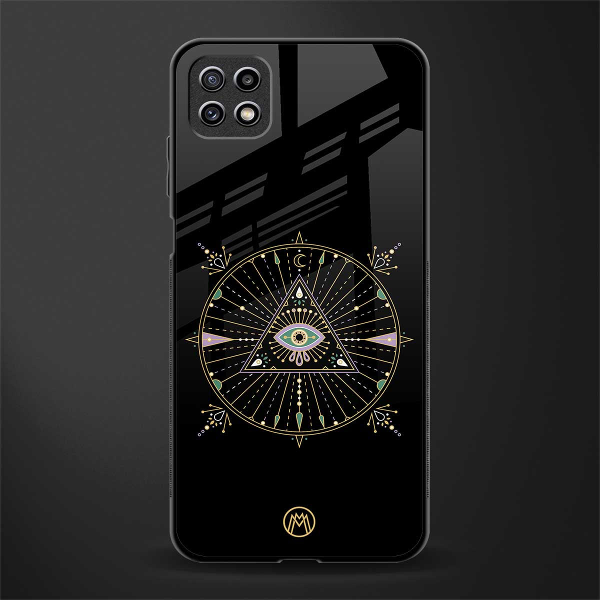 evil eye mandala black back phone cover | glass case for samsung galaxy f42