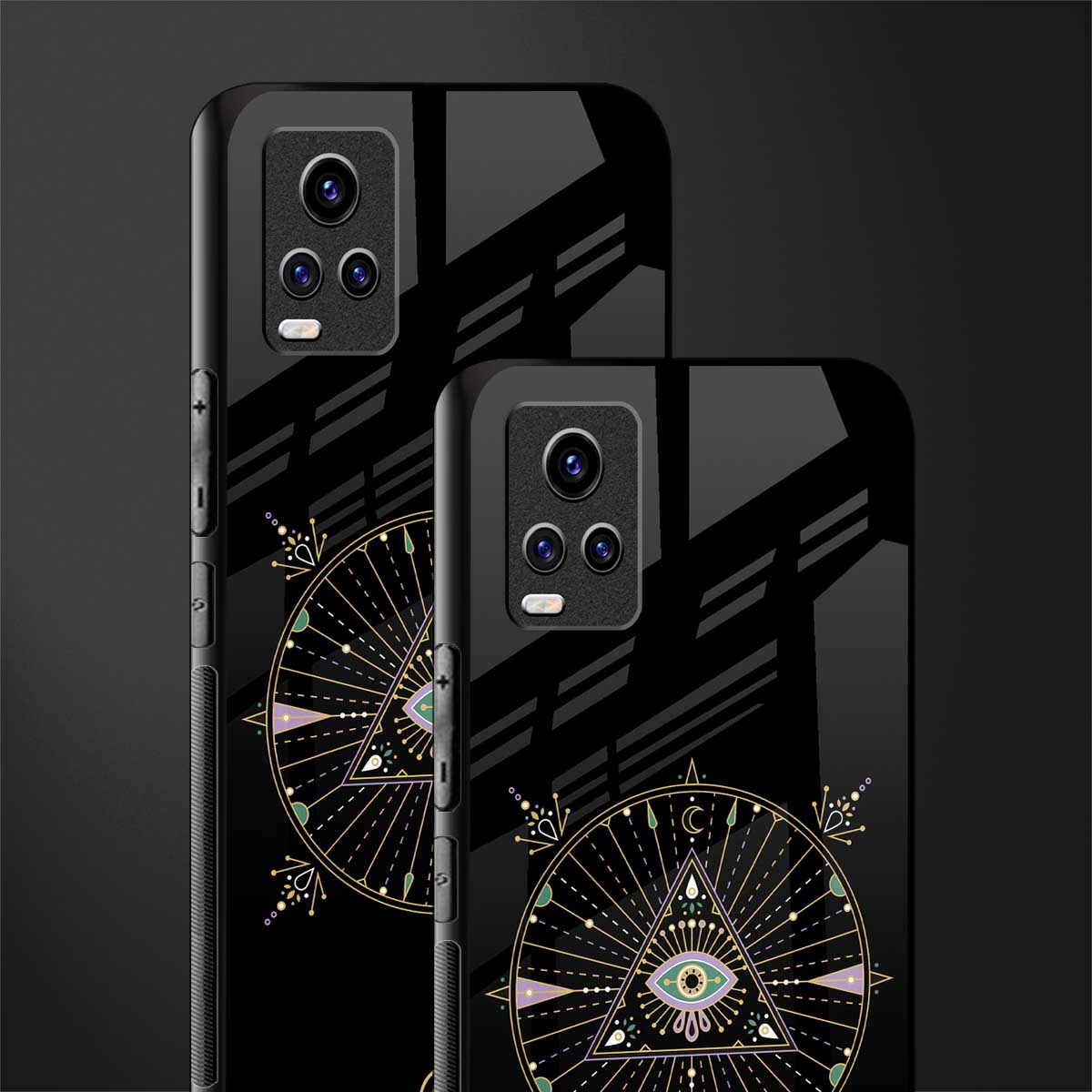 evil eye mandala black back phone cover | glass case for vivo v21e 4g