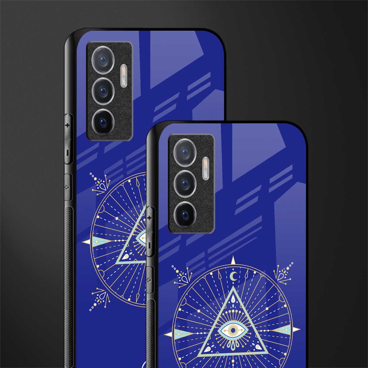 evil eye mandala blue glass case for vivo v23e image-2