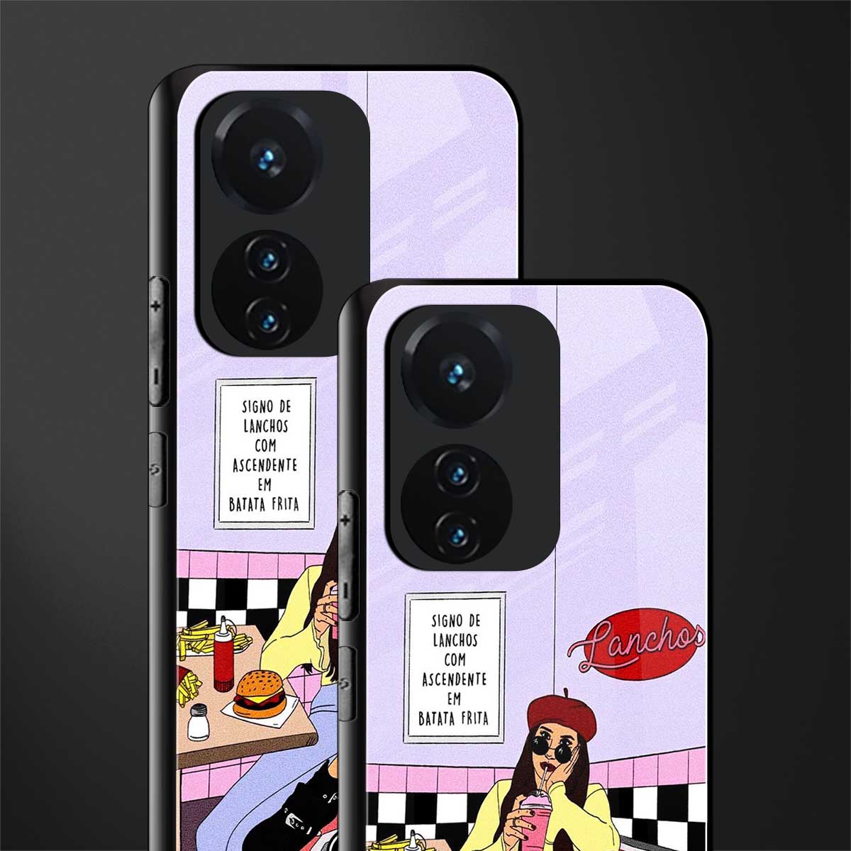 foodie diner back phone cover | glass case for vivo t1 44w 4g