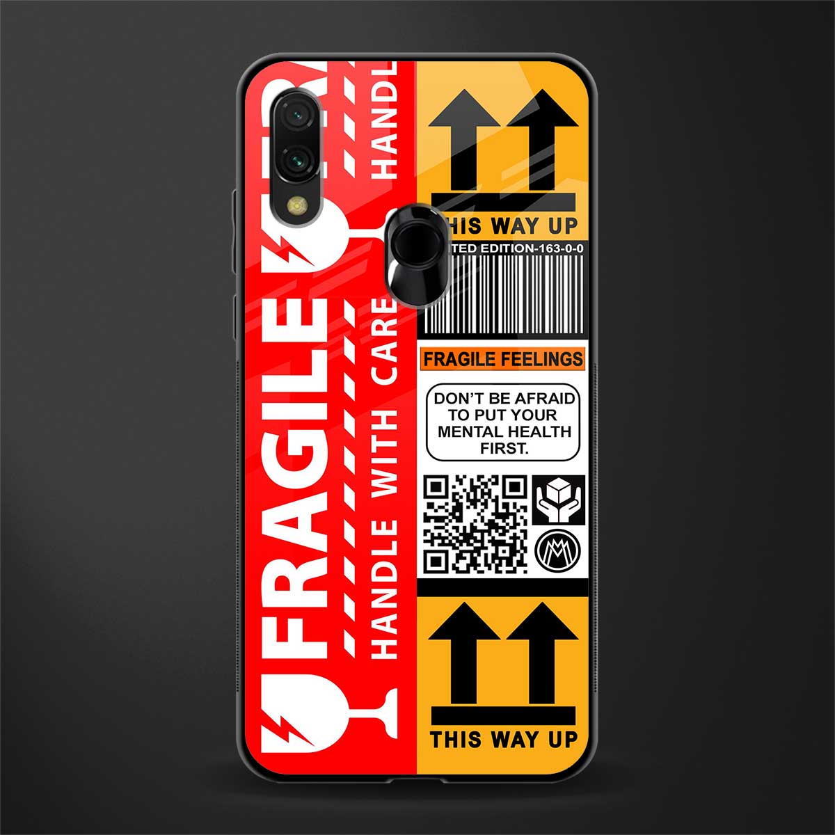 fragile feelings glass case for redmi y3 image