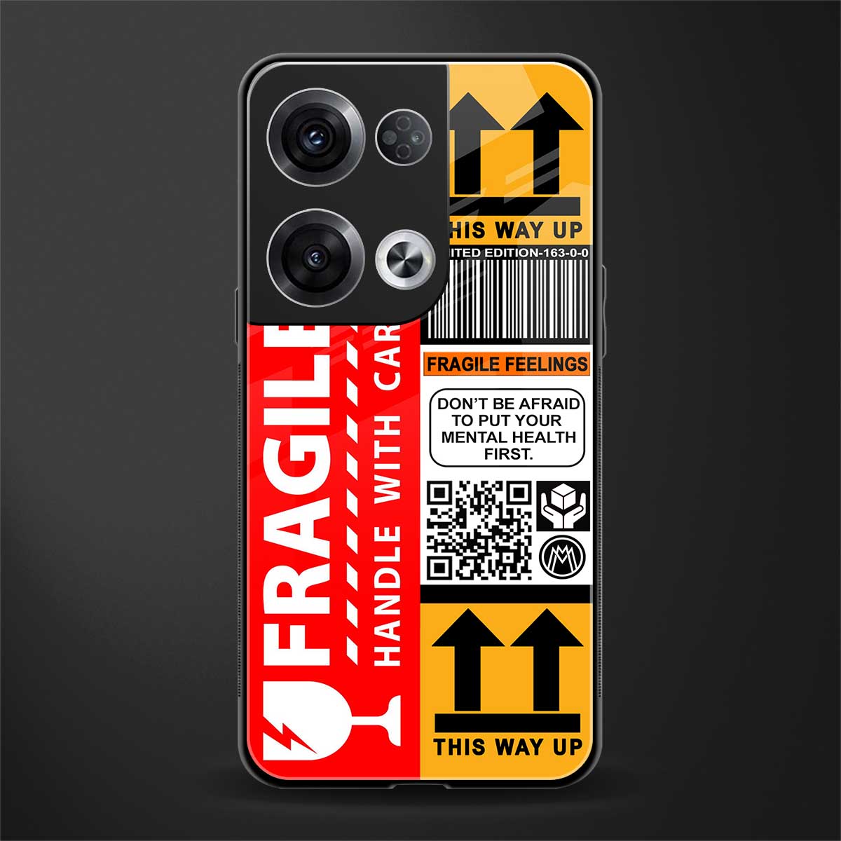 fragile feelings back phone cover | glass case for oppo reno 8