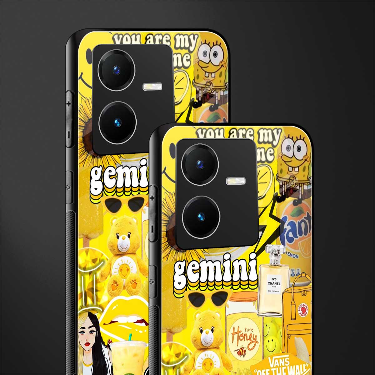 gemini aesthetic collage back phone cover | glass case for vivo y22