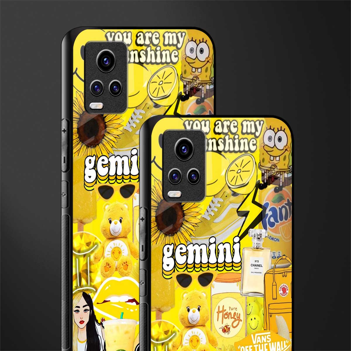 gemini aesthetic collage back phone cover | glass case for vivo v21e 4g