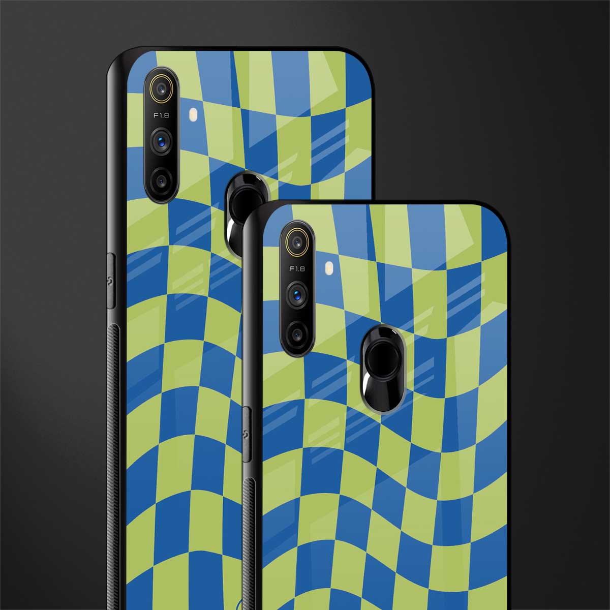 green blue trippy check pattern glass case for realme narzo 20a image-2