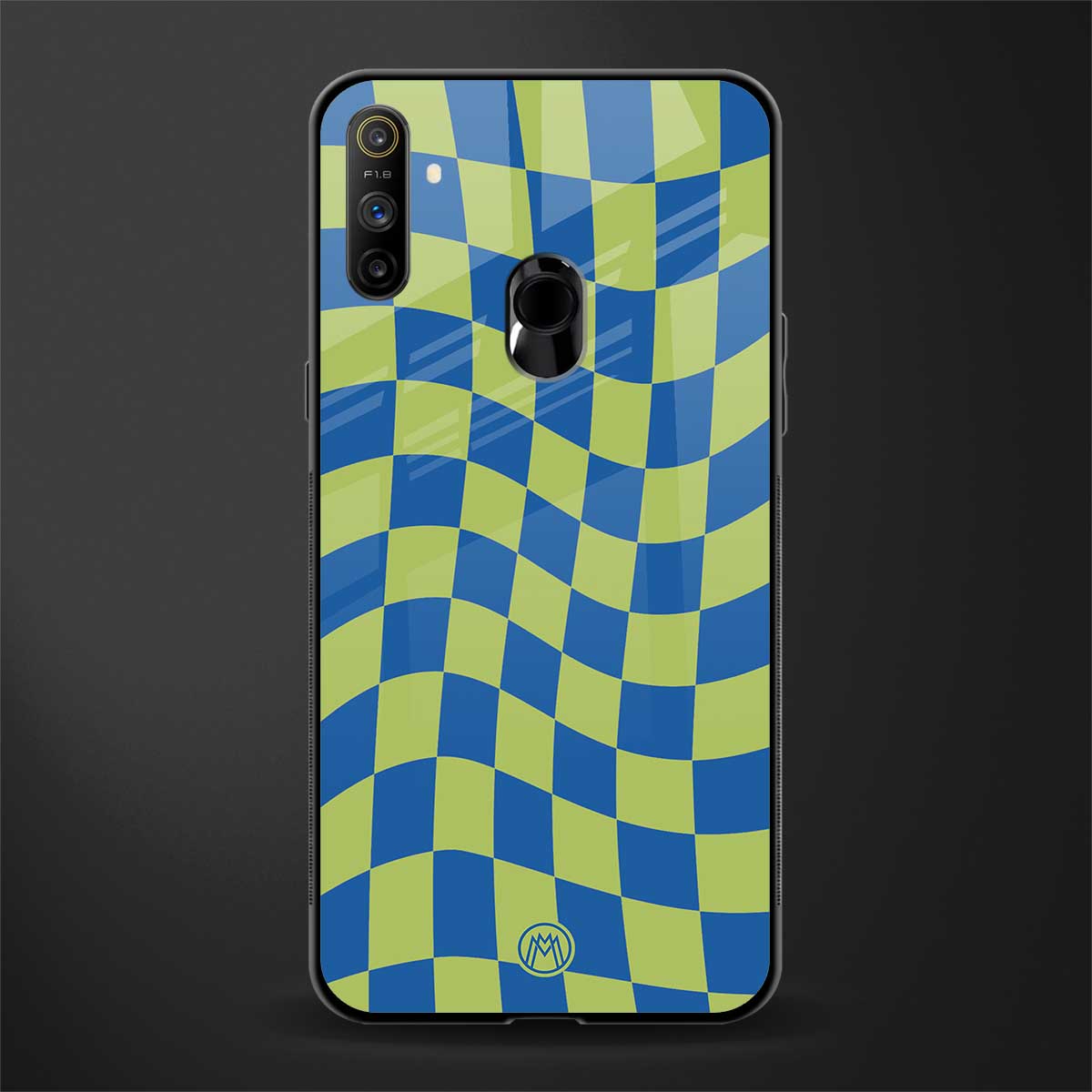 green blue trippy check pattern glass case for realme narzo 20a image