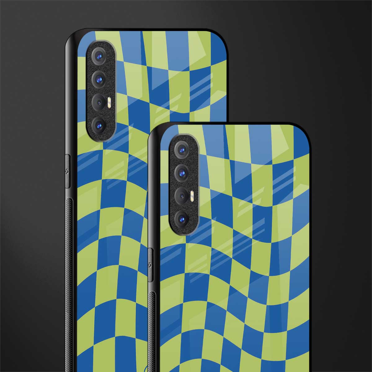 green blue trippy check pattern glass case for oppo reno 3 pro image-2
