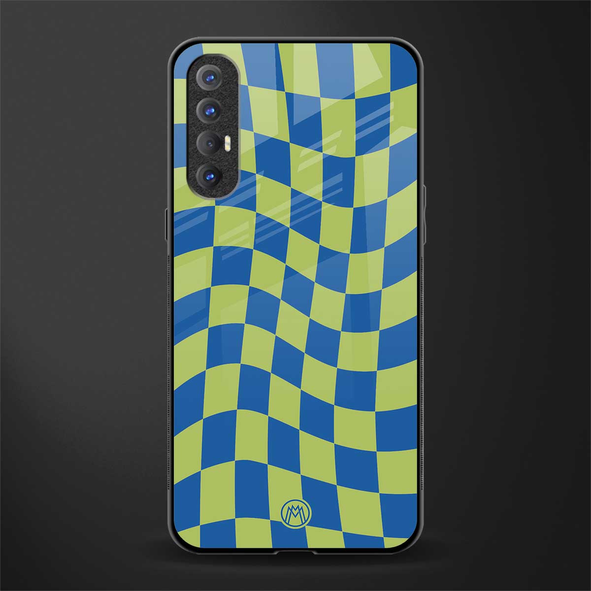 green blue trippy check pattern glass case for oppo reno 3 pro image
