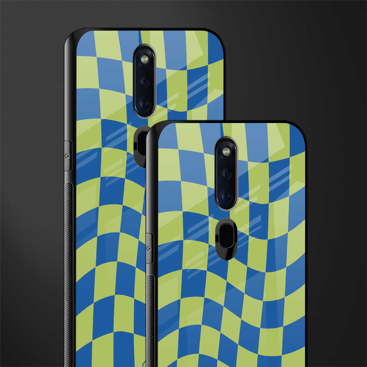green blue trippy check pattern glass case for oppo f11 pro image-2